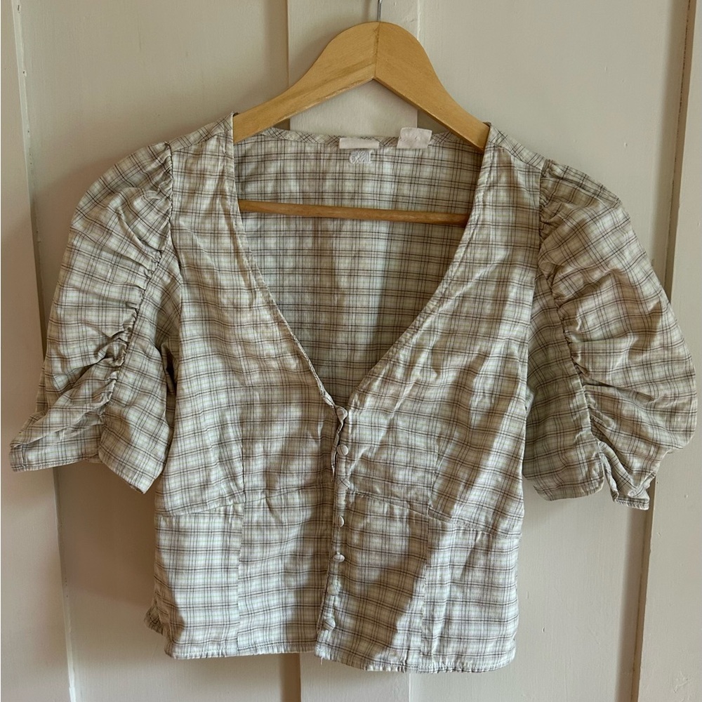 Plaid Puff Sleeve Top